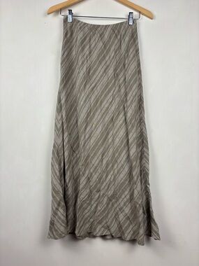 Flax Khaki Tan Striped Midi Skirt Small Linen Lagenlook Neutral Beach Earthy